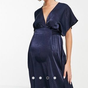 Blume Maternity Satin Mini Dress with Kimono Sleeve in Navy